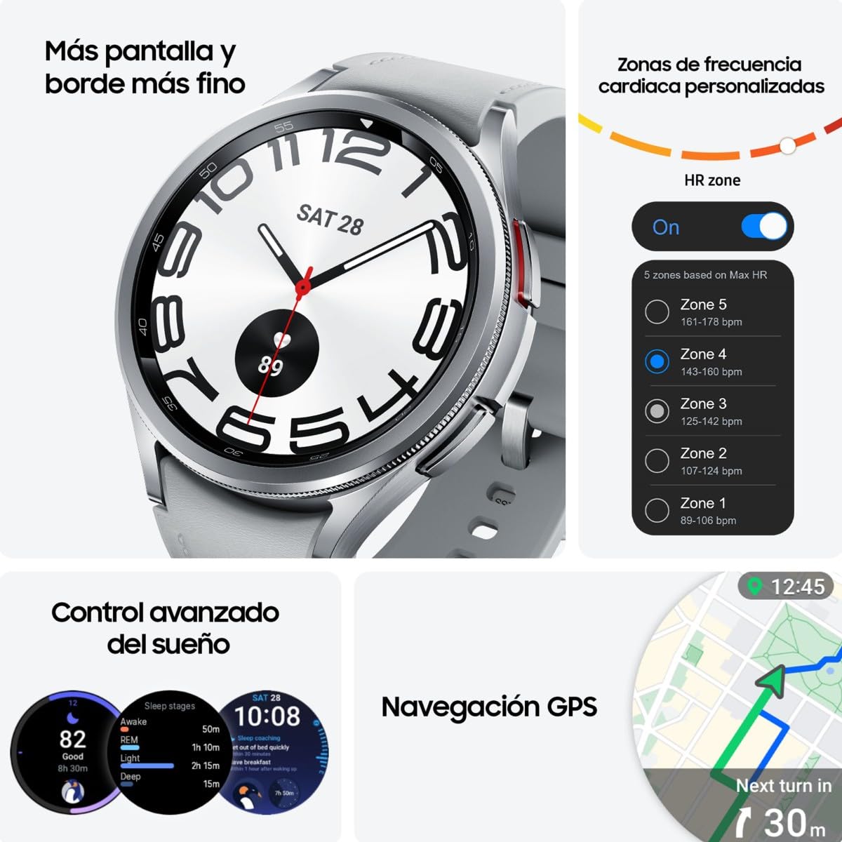 Samsung Galaxy Watch6 Classic 4G LTE, 43 mm + Correa de recambio - Smartwatch, Control de Salud, Seguimiento Deportivo, Batería de Carga Rápida, Plateado (Versión Española)