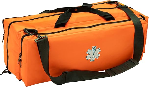 NOVAMEDIC First Responder Empty Oxygen O2 Duffle Bag, 32x12x13, w/Multiple Compartments, EMT Trauma First Aid Carrier for Paramedics and Emergency Medical Supplies, Orange