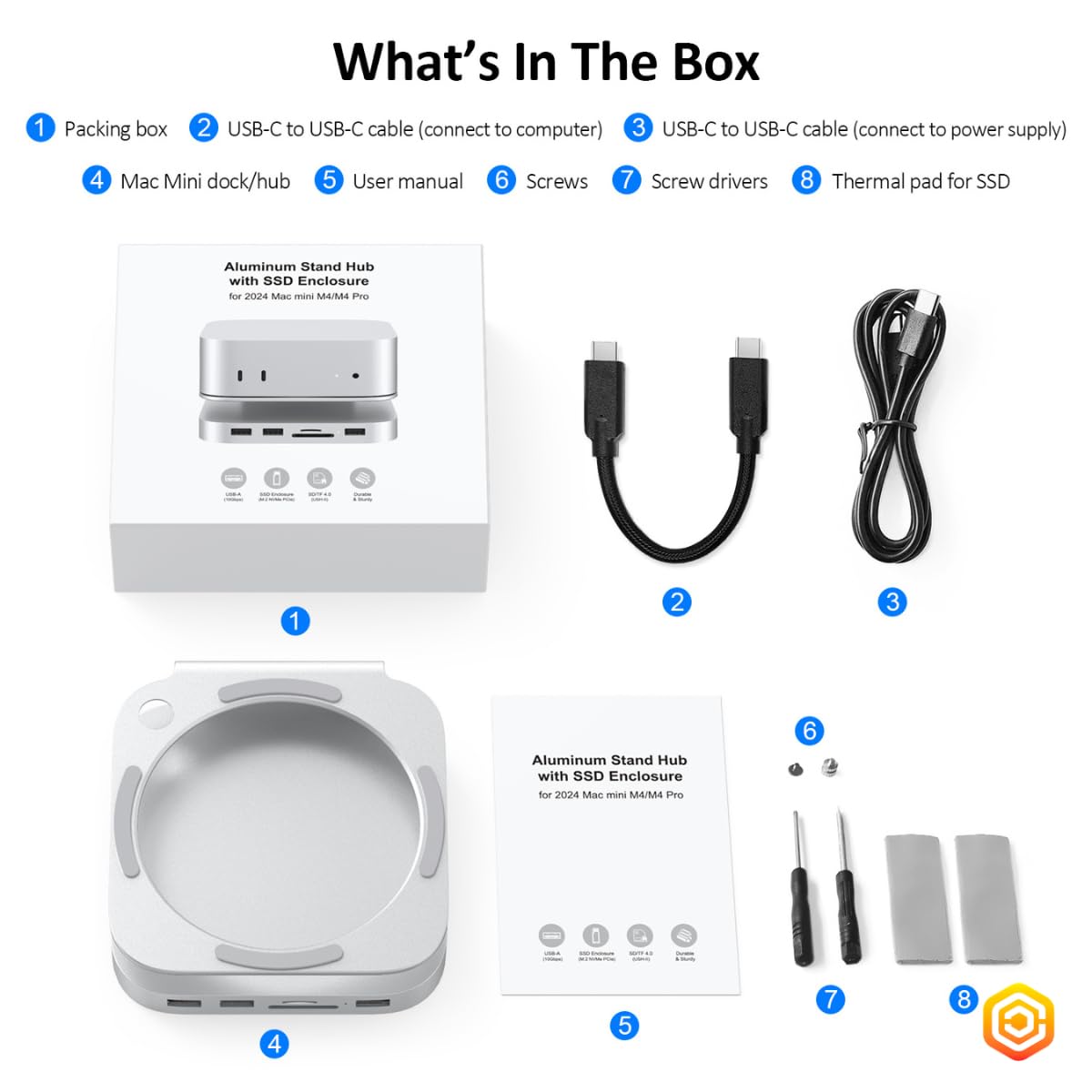 Casecentive Mac Mini M4 Dock mit Dual-HDMI (4K@60Hz) für Dual-Monitor-Setups, 10Gbps USB-Ports, 8TB M.2 NVMe SSD-Slot, SD/TF UHS-II Kartenleser & Aluminium-Kühlstand – Kompatibel mit Mac Mini M4/M4 Pr