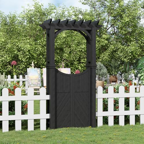 Outdoor Wooden Arch Trellis, Wood Garden Arbor with Gate, Wood Arbor for Climbing Planting Plant Stand, Yard, Garden Decor