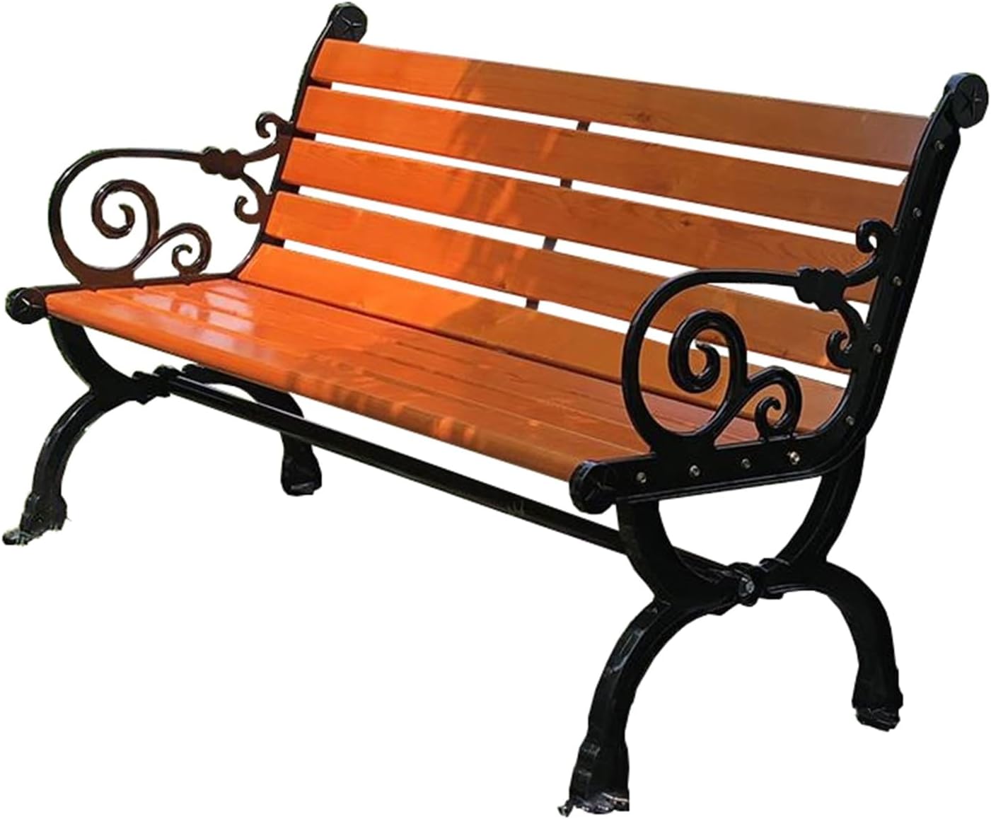 Outdoor Anticorrosive Wood Park Backrest Chair Leisure Long Row Chair Garden Cast Aluminum Anticorrosive Wood Seat Length 47.24in(59.06 * 22.44 * 30.31in)