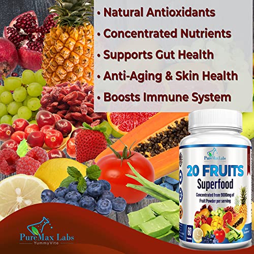 20 Fruits Superfood - Powerful Natural Antioxidants, Concentrated Fruits Incl. Aloe Vera, Blueberry, Cranberry, Grape Skin, Acai, Goji, Non-Gmo Formula - 60 Capsules #TOP2