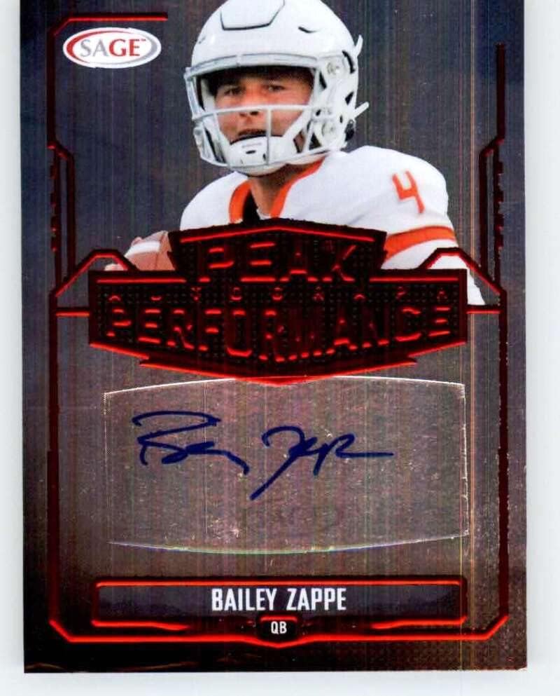 2022 Sage Low Series Peak Performance Autograph Red #PK-BZ Bailey Zappe RC AUTO Western Kentucky Hilltoppers Football Trading Card