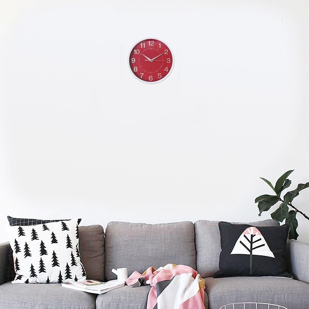 SAC SMARTEN ARTS Decor Silent Red Wall Clock 10 Inches 3D Numbers Non-Ticking Decorative Wall Clock Battery Operated Round Easy to Read for School/Home/Office/Hotel