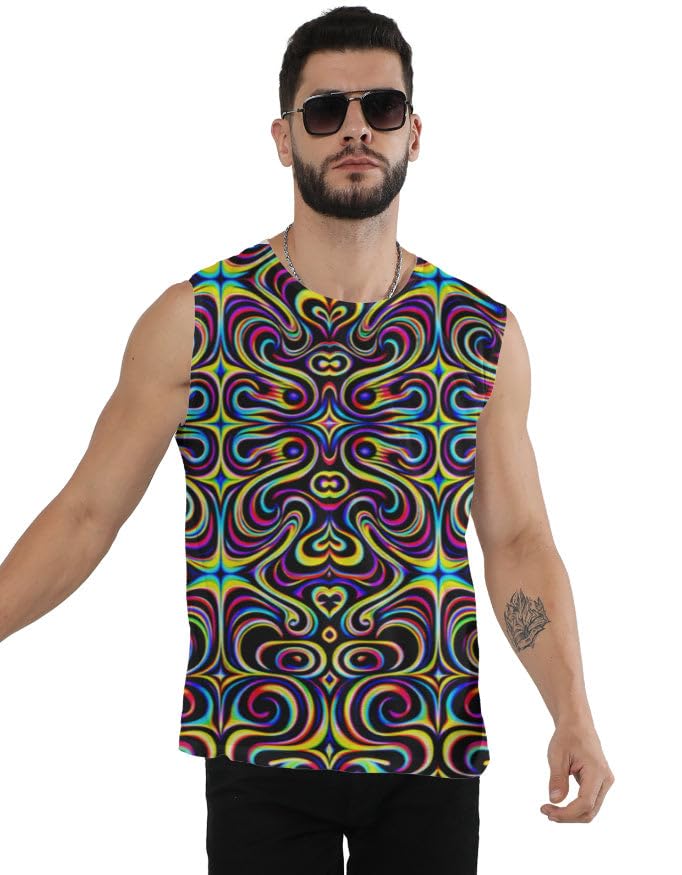 Men's Tank Top | Psychedelic Circus Sleeveless Vest | 180 GSM 100% Spun Polyester Regular Fit | Casual-image-34