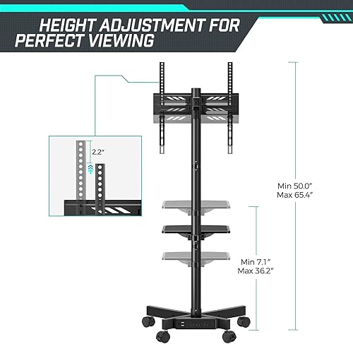 Miniatura 7 de GREENSTELL Soporte de TV con toma de corriente, carrito de TV móvil con ruedas para televisores de pantalla plana LED LCD de 23 a 60 pulgadas, hasta