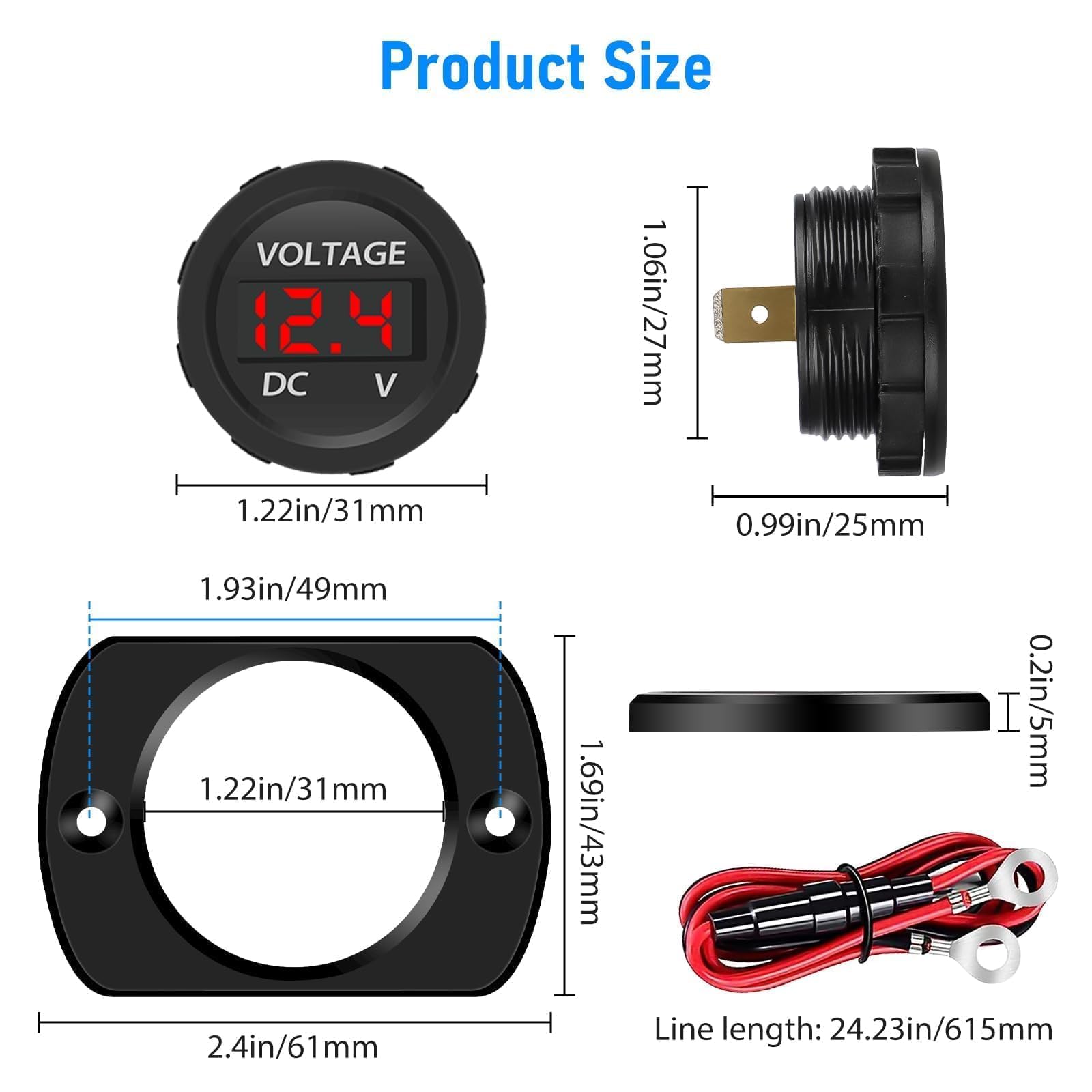 Car Alarm Marine Voltmeter Gauge Linkstyle DC 12V 24V LED Digital Voltmeter, Waterproof Battery Voltage Meter Gauge With Overload Protection For Car Motorcycle Turck RV Boat Usb Power Meter Voltage Tester