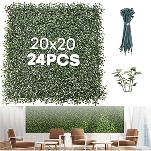 flybold Artificial Grass Wall Panels for Garden Decor, 20x20 Inches - Pack of 24 Fake Boxwood Greenery Backdrop with UV Protection for Indoor Outdoor Use - Green Leaf Fence Privacy Screen flybold Artificial Grass Wall Panels for Garden Decor 20×20 Inches Pack of 24 Fake Boxwood Greenery Backdrop with UV Protection for Indoor Outdoor Use Green Leaf Fence Privacy Screen