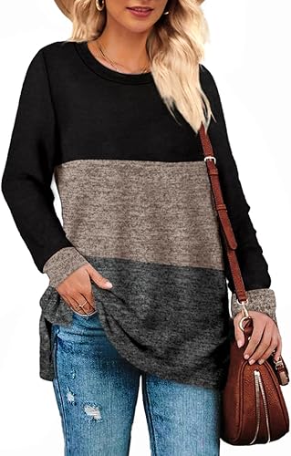 Vista 2 de WEESO Women's Long Sleeve Tunics Color Block Crewneck Sweaters Tunic Tops tunic-shirts