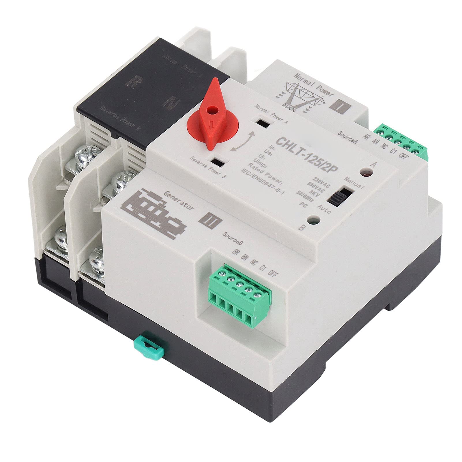 CHLT Interruptor de Transferencia Automática 125A 2P, 230V CA, Doble Potencia con Contacto de Plata, para Fábricas y Centros Comerciales