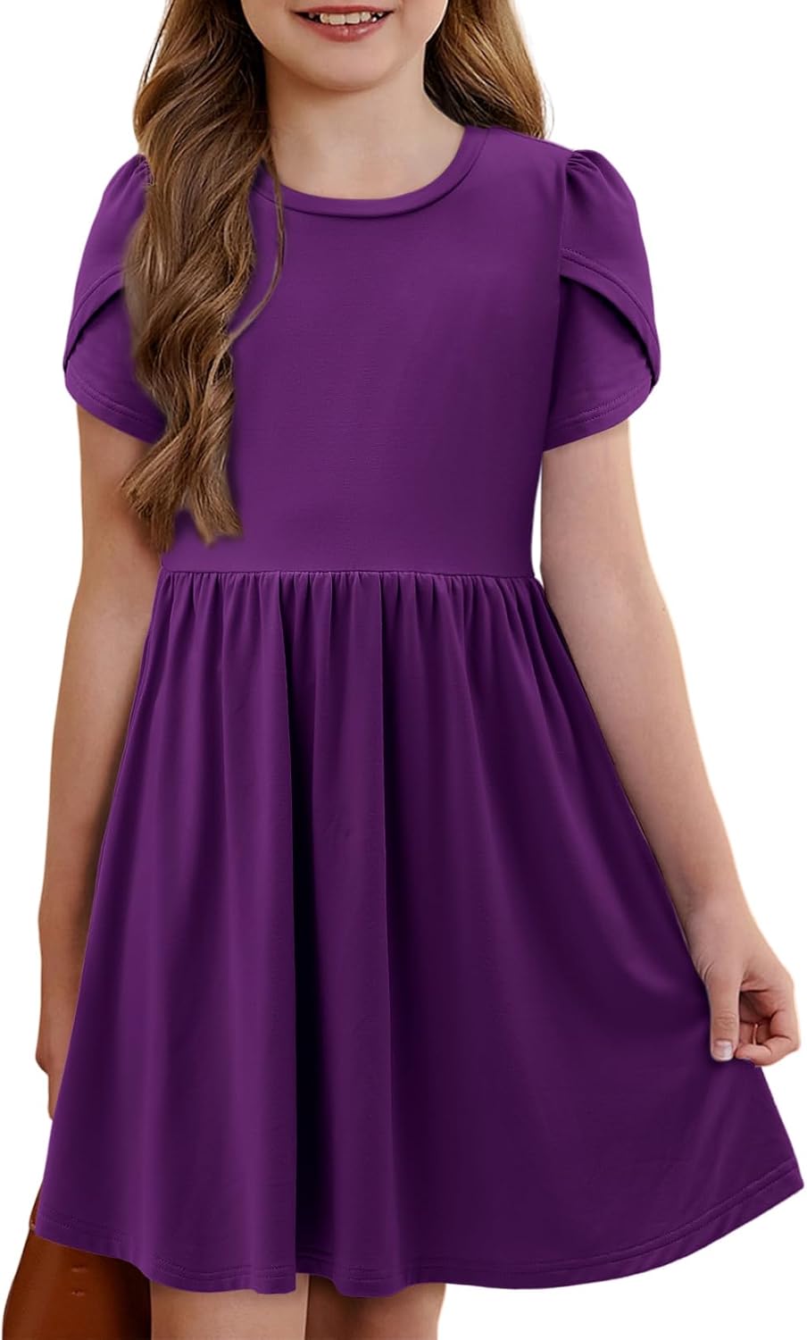 Yoklass Girls Summer Stretchy Dress A line Twirly Skater Dresses with Pockets 5-14 Years - Image 2