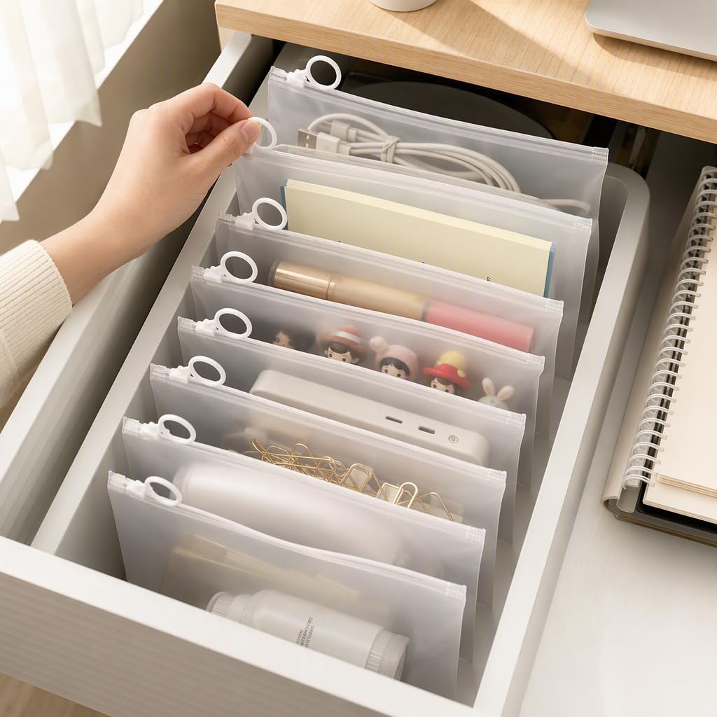 10 Pcs Waterproof Zipper Pouches, 9x5.5 in Matte Plastic Storage Bags, Heavy Duty Clear Envelopes for Office Supplies, Cosmetics, Travel, Toys, Cables, Organization