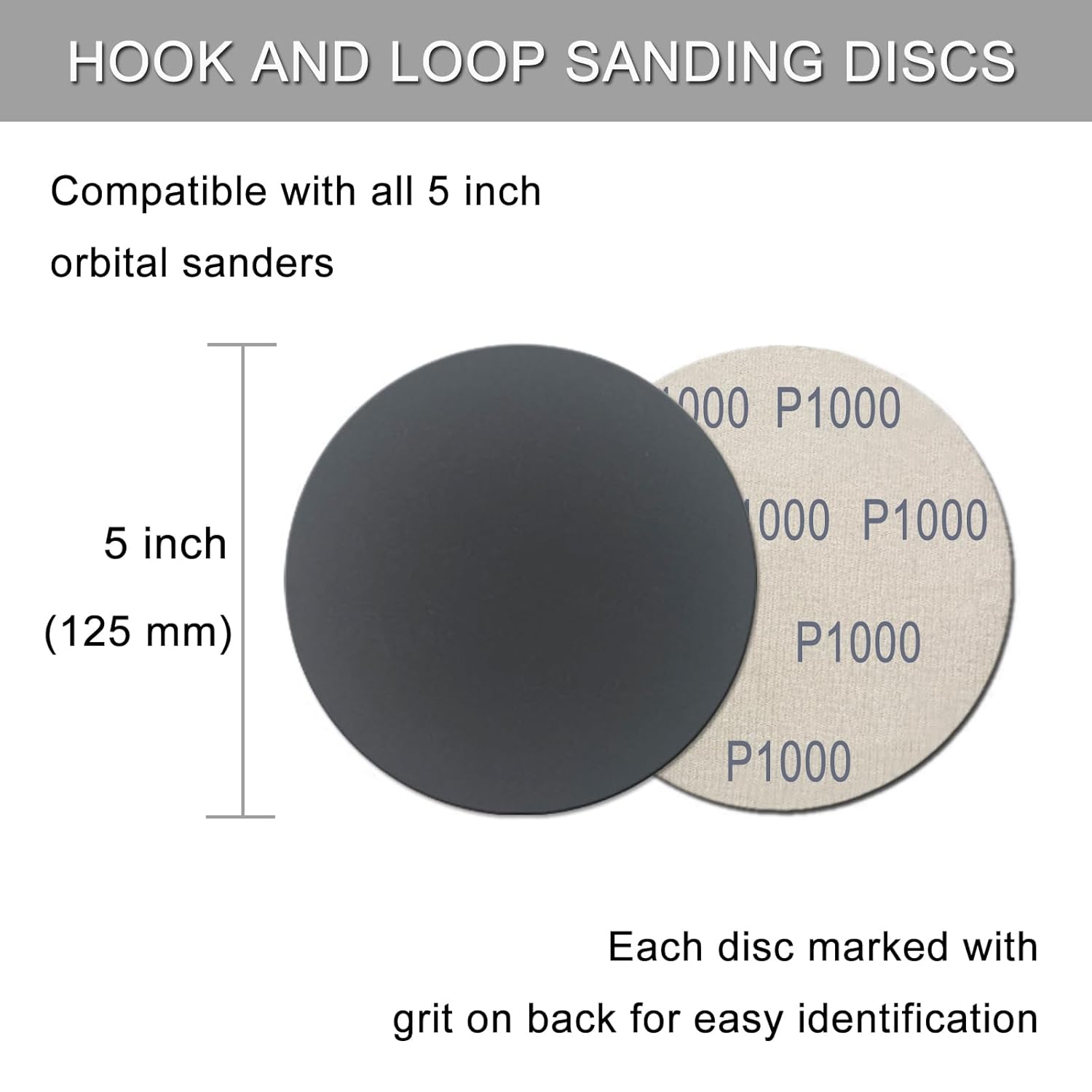 50Pcs 5 Inch Hook and Loop Sanding Discs, 1000 Grit Wet Dry Sandpaper, Silicon Carbide Round Sand Paper Pads for Random Orbital Sander, Automotive Wood Metal Sanding Polishing