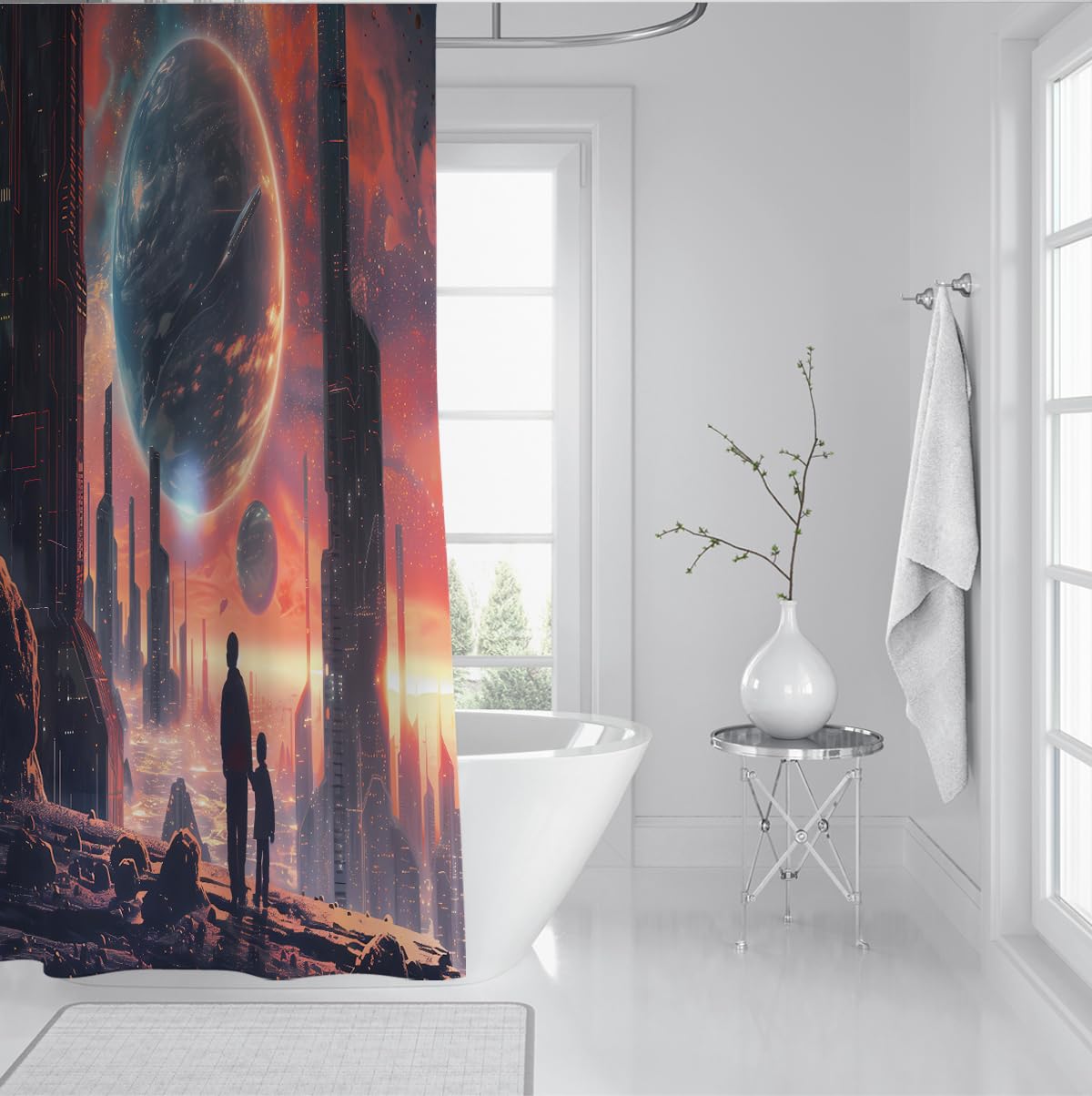 Rideau de Douche Paysage planète Espace Fantasy 180 x 180 cm