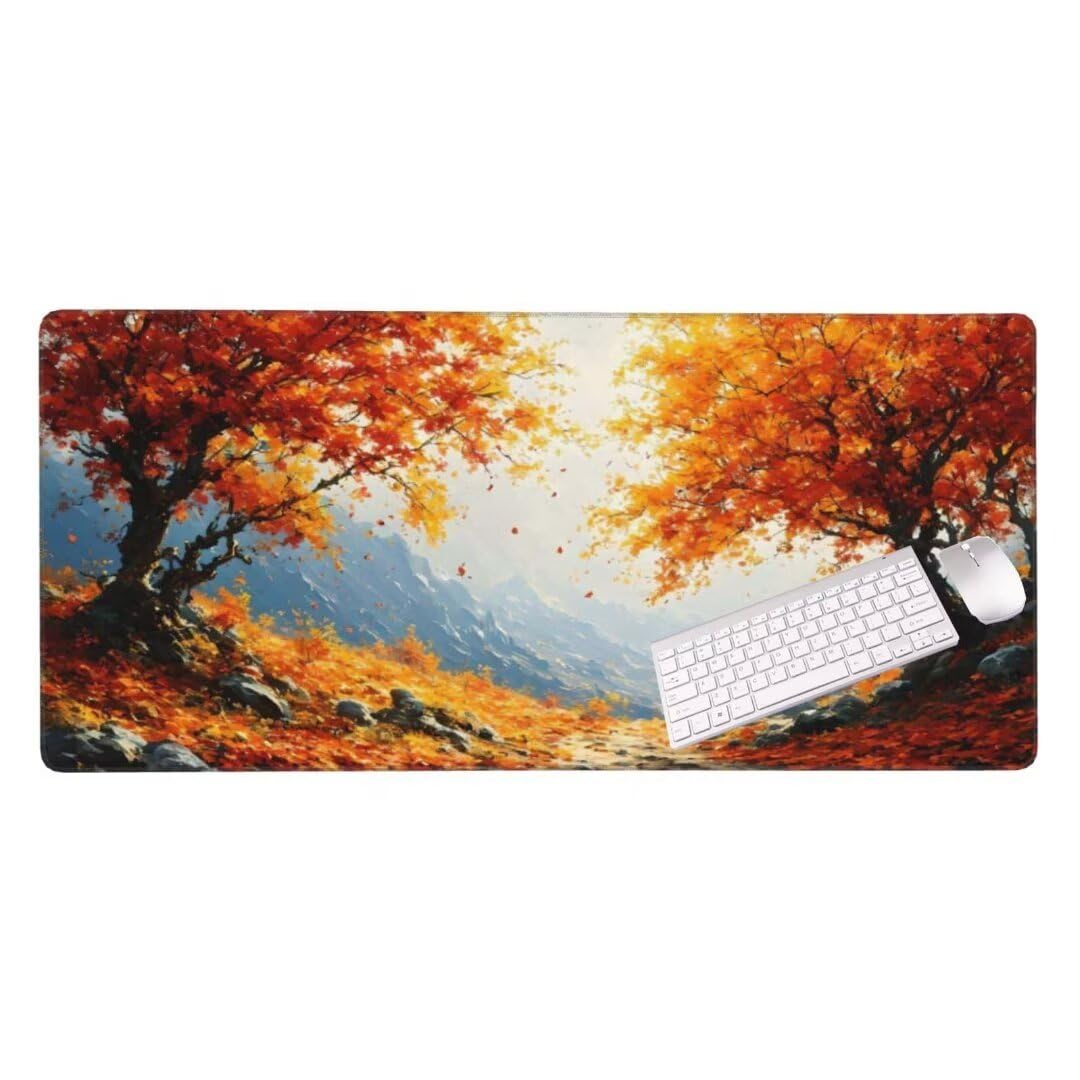Alfombrilla de ratón 1400x600x3 MM, Alfombrilla Ratón XXL Extendida de Gran Tamaño con Bordes Cosidos, Base de Goma Antideslizante Almohadilla para Teclado, Mandarina de Color S-1079