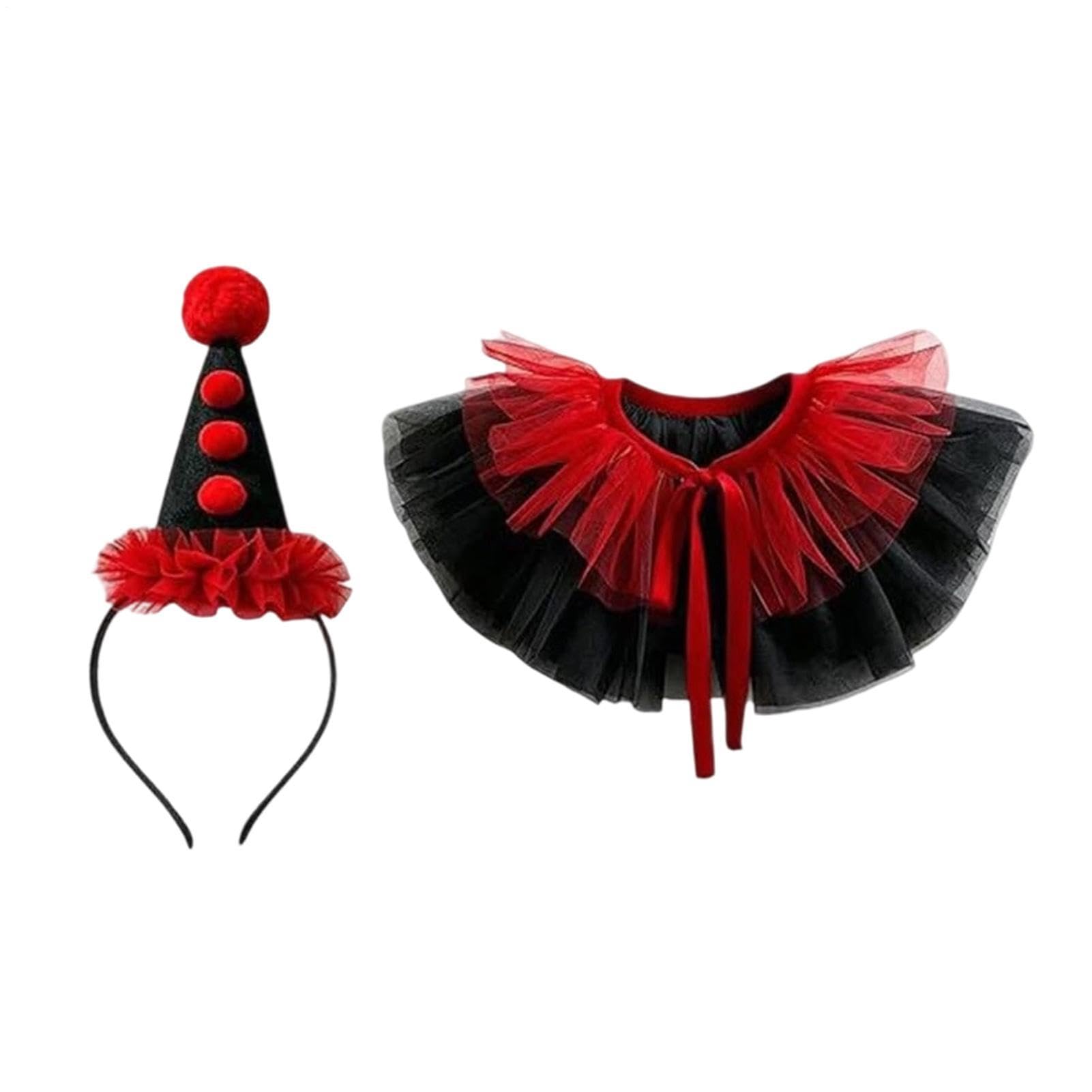 Clown Headband Cuffs Set, Ruffle Collar Hairband, Cosplay Accessory Kit