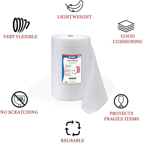 Miniatura 3 de Mighty Gadget Rollos de espuma de 12 pulgadas de ancho x 50 pies x 2 rollos (total de 100 pies) para amortiguar el embalaje en movimiento (perforado