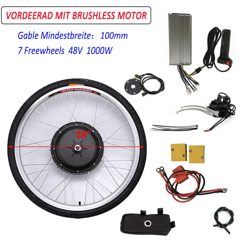 28 Zoll Ebike Umbausatz 48V 1000W, Elektrofahrrad Conversion Kit, E-Bike Conversion Kit Umbausatz Frontmotor Vorderrad Ebike Pedelec Motor
