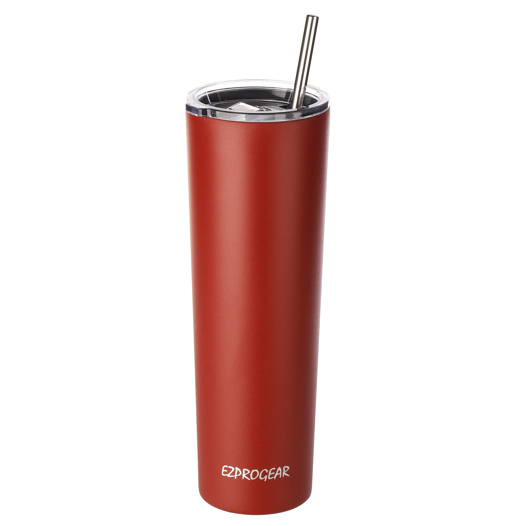 Mug slim skinny tumbler 1000 ml en acier inoxydable rouge cerise avec paille