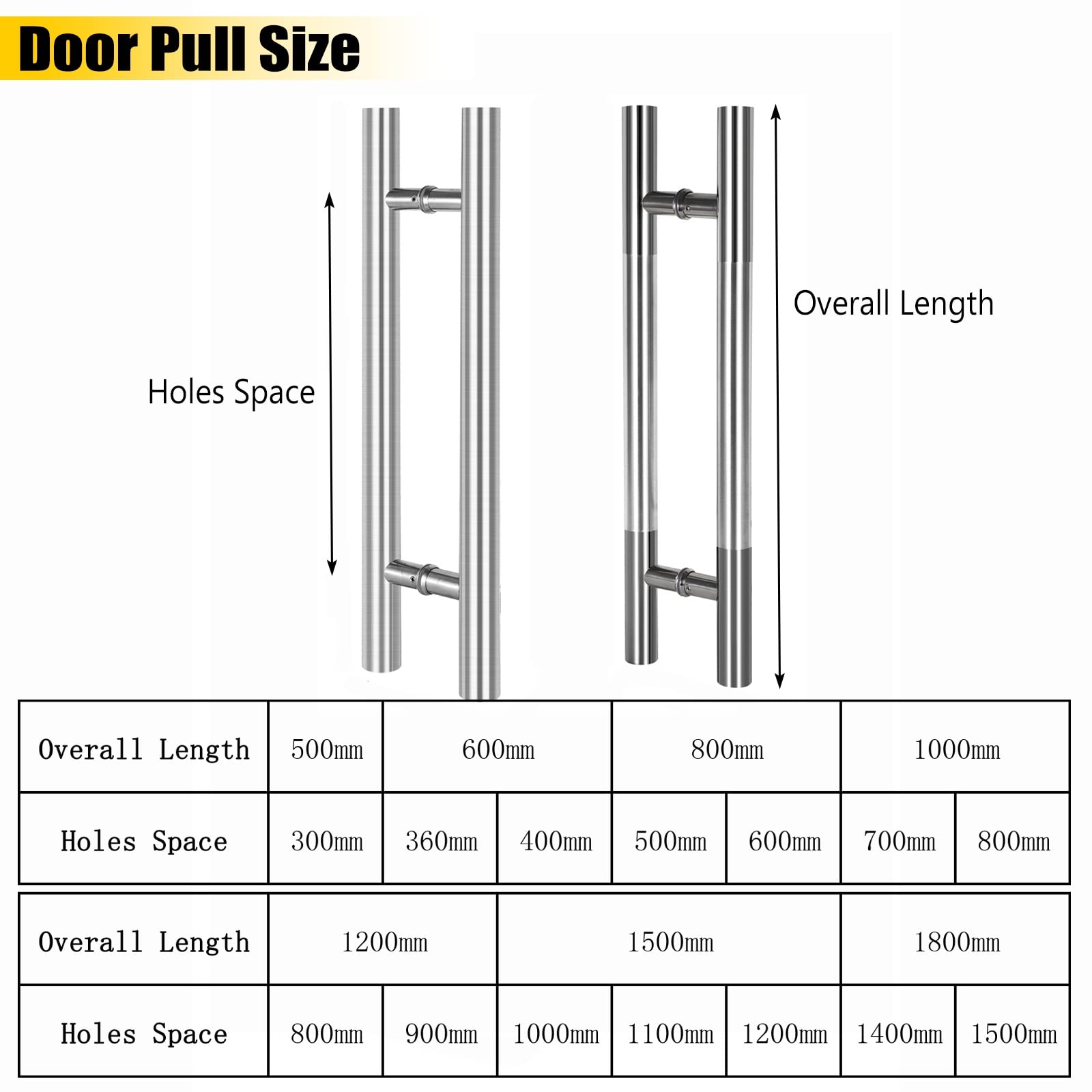 Maniglia per Porta, Maniglia per Porta in Acciaio Inox Spazzolato, Maniglie Resistenti per Porte in Vetro/Legno, Maniglia a Doppia Spinta con rondelle/satinata/60 cm/23,6 Pollici