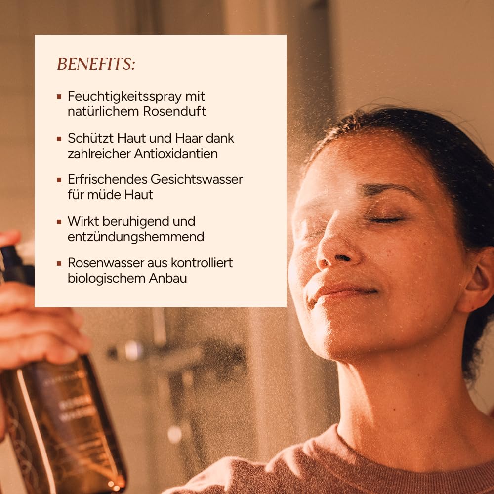 JUNGLÜCK 100% BIO Rosenwasser Spray 250ml - Vegan | 100% Rein Natürliches Gesichtswasser schenkt erfrischenden Duft und klärt porentief | Gesichtsreinigung ohne Alkohol für Gesicht, Körper und Haare