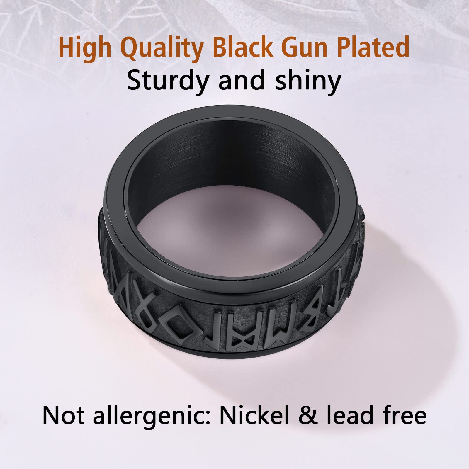 FindChic Anello Antistress Girevolo Uomo con Rune Nordiche, Anello Spinner in Acciaio Inossidabile Oro/Nero/Argento 14.5-32.5 Gioiello Runico Vichingo per Ansia