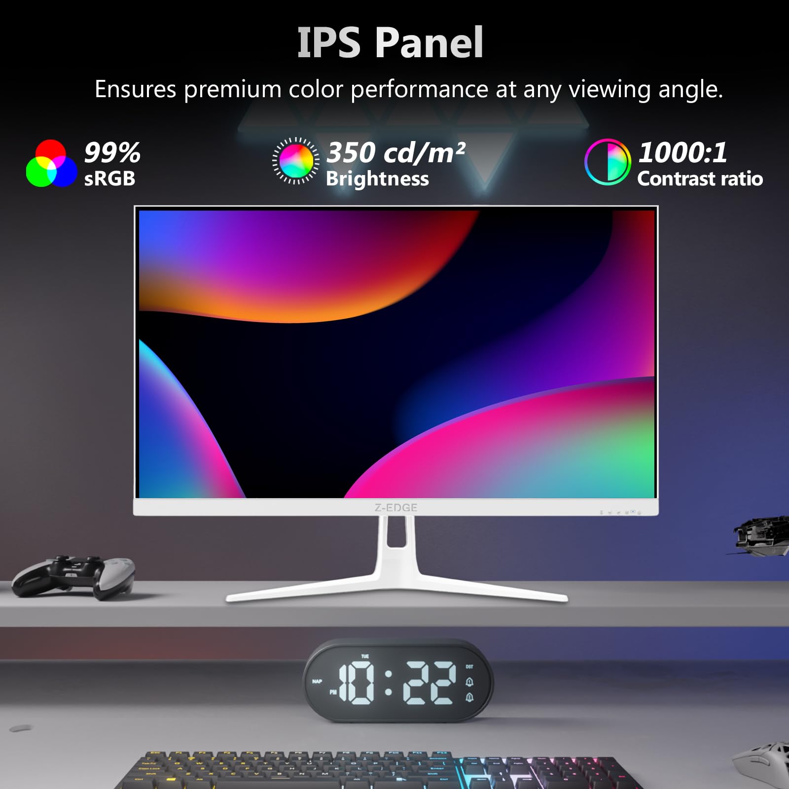 Z-Edge Biały ekran do komputera gamingowego 24'' 240 Hz, IPS, 1ms, FreeSync, FHD, Biały monitor Gaming 16:9, Regulowane pochylenie, 2× HDMI2.0 & 2× DP1.4, 350cd/m², HDR10, VESA (Łącze DP dołączone)