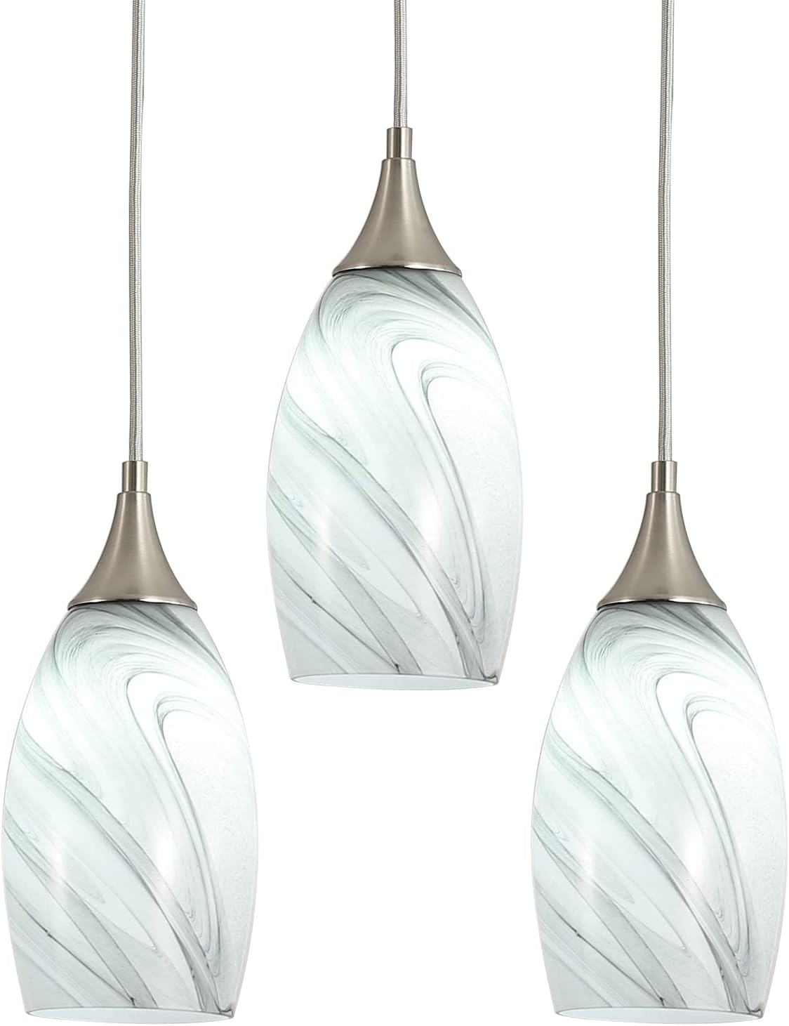 Kitchen Pendant Lighting for Island, Modern Edison Hanging Light with Handcrafted Art Glass, Adjustable Nylon Core Ceramic Holder Lighting Fixture Indoor for Dining Room, Entryway (Bulb Not Included)