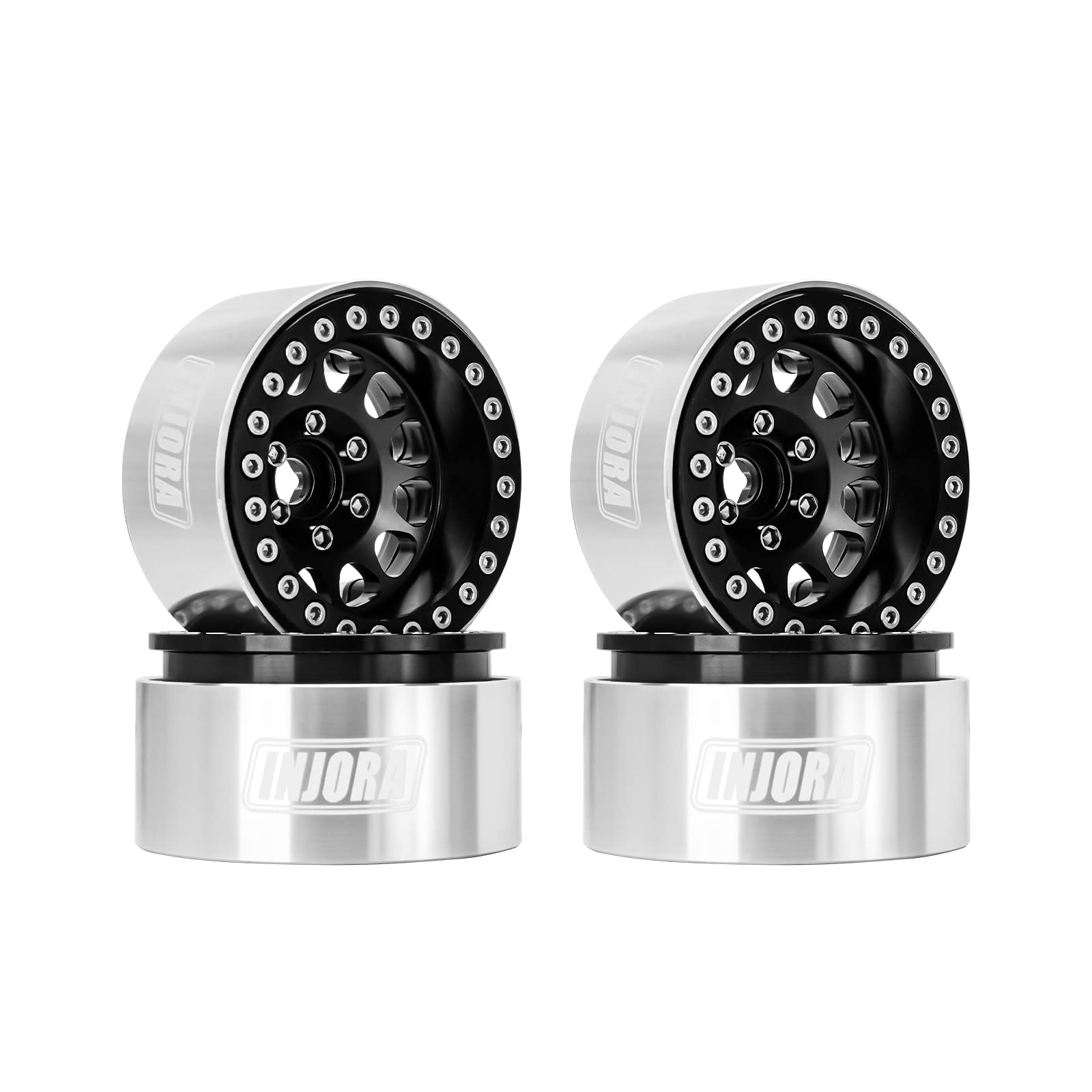 INJORA 1.9 Beadlock Wheel Deep Dish Negative Offset 10.4mm Wheel Rim for 1/10 RC Crawler Auto Axial SCX10 90046 AXI03007 TRX4 VS4-10 Gen8 MST CFX(Black)