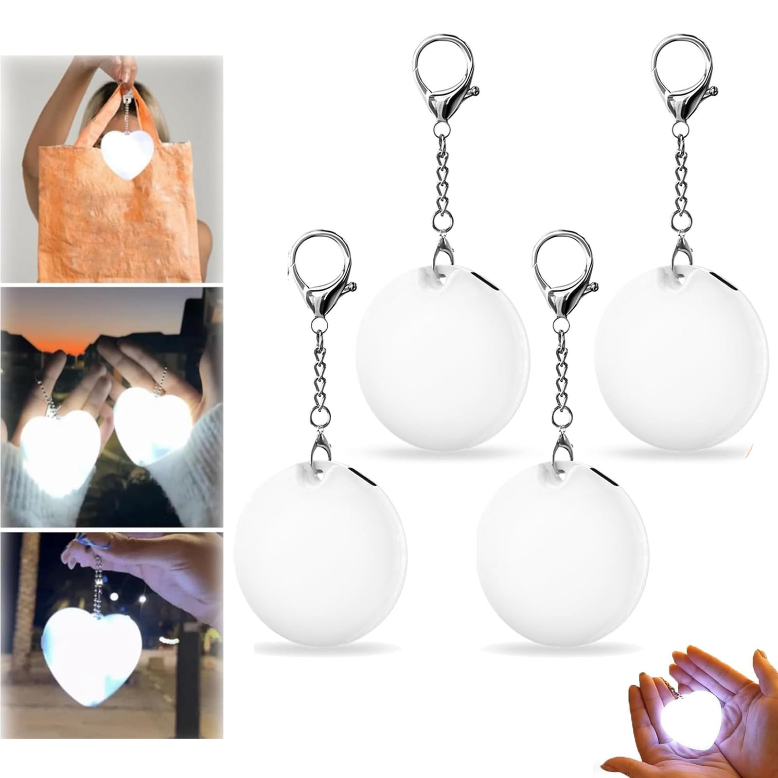 Okesyo Women's 4Pcs Round Hearts 4Pcs Handbag Lights For Purse Light Handbag Lights, Touch Sensor Bag Light Rechargeable For Girls Gift