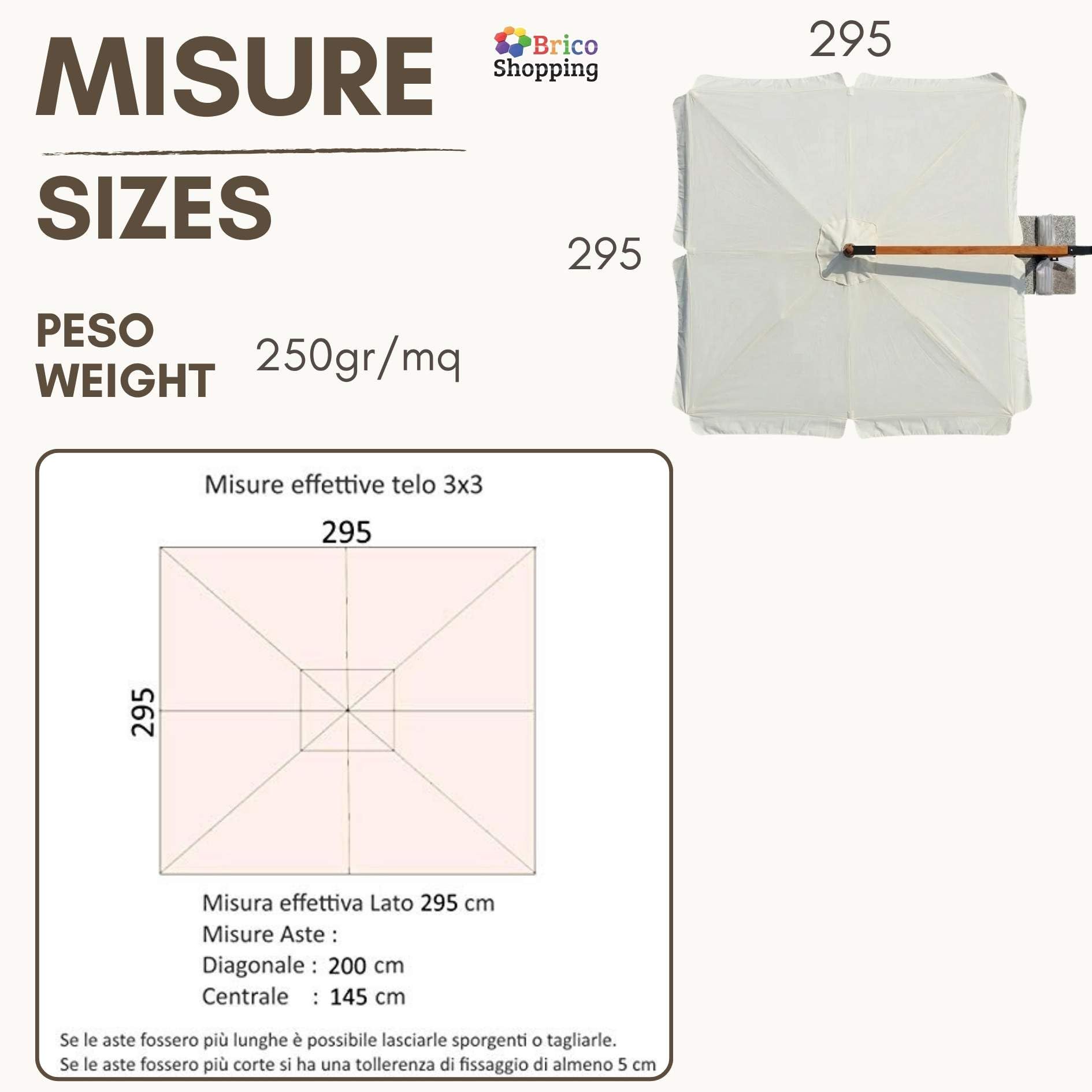 BricoShopping® Bâche de rechange pour parasol déentré à bras 8 lattes imperméable (3 x 3 cm (C/poches 220 g)