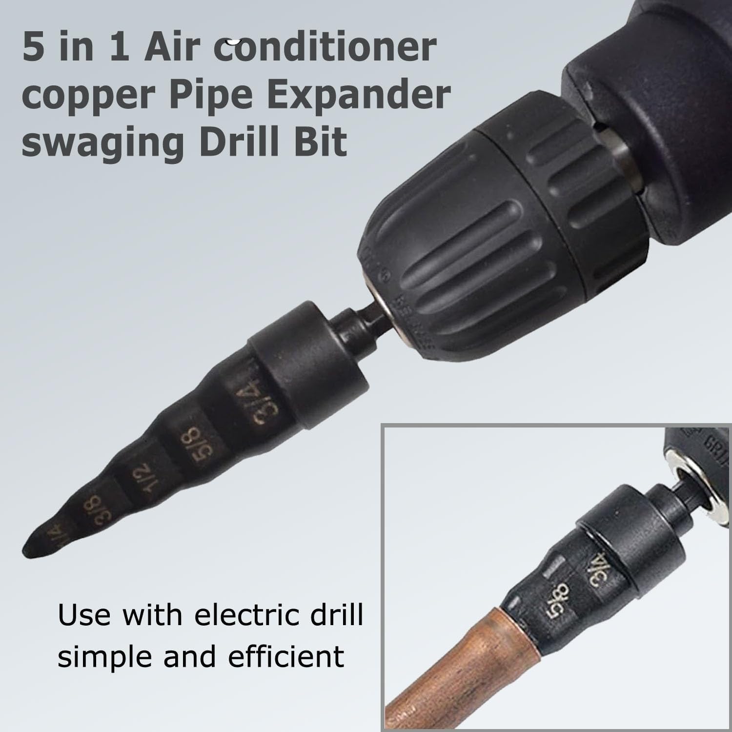 Jadeshay Espansore per Tubi,5 in 1 Punte per Trapano Multifunzione HVAC Strumento di Espansione per Tubi in Rame per Condizionatore d'aria y Espansore, Dimensioni 1/4" 3/8" 1/2" 5/8" 3/4"