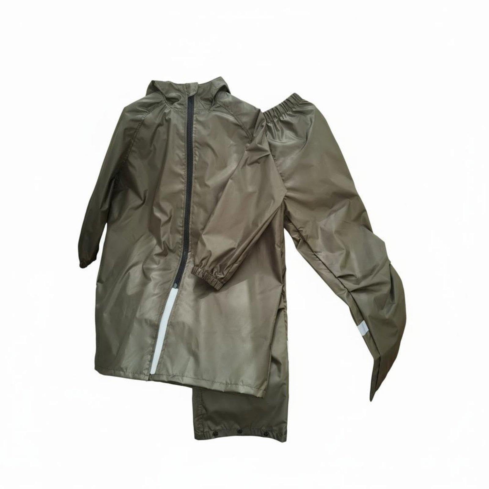CALANDIS 2 Pieces Kids 2-Piece Rain Suit Waterproof Children's Raincoat and Pants Set Hooded Raincoat and Pants Set for Young Children, Outdoor, Camping 140 Army Green-picture-21