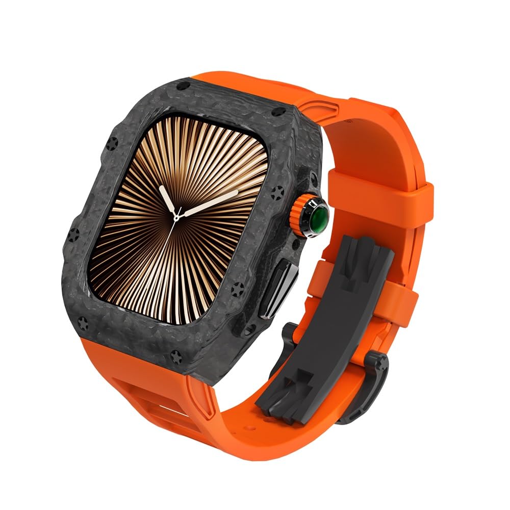 Do Apple Watch S10 46 mm luksusowy zestaw do modyfikacji etui do zegarka z włókna węglowego, do iWatch Series Ultra 2, 49 mm, 9, 8, 7, 6, 5, 4, SE, 44 mm, 45 mm, ramka (pomarańczowy, 49 mm)