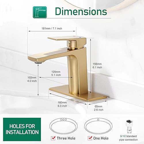 Miniatura 5 de VOTON Grifo de Lavabo de Baño de Oro Cepillado de Una Sola Manija, Grifos de Baño para Lavabo de 1 Orificio, Grifo de Tocador de Lavabo de RV