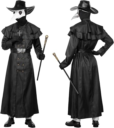 Miniatura 4 de Disfraz de Halloween de médico de la peste para adultos, color blanco, 8 piezas de traje de médico de la peste con máscara para hombres disfraces de