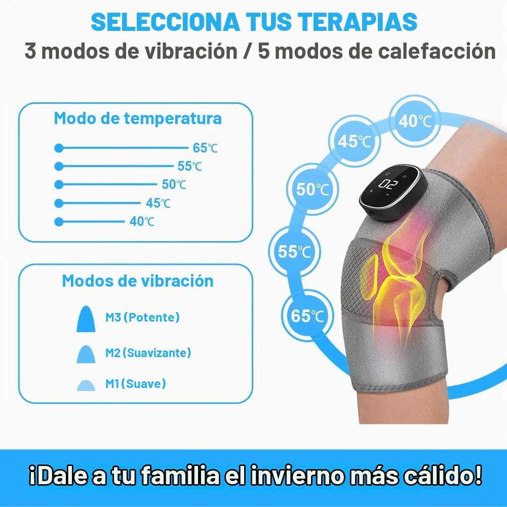 Vicloon Masajeador de Rodilla Inalámbrico, Almohadilla Térmica Para Rodilla con 5 Niveles De Calentamiento y 3 Modos de Masaje, 2 en 1 Masajeador Portáti para Dolor y Tensión de Articulaciones