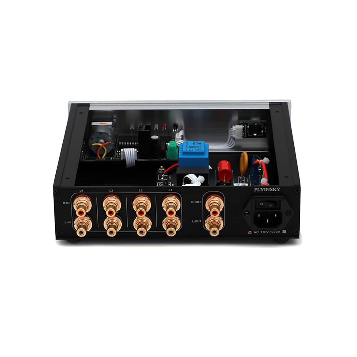 Remote Passive Volume Controller Passive Preamplifier with 4 Way Input Preamp, Black Front Panel