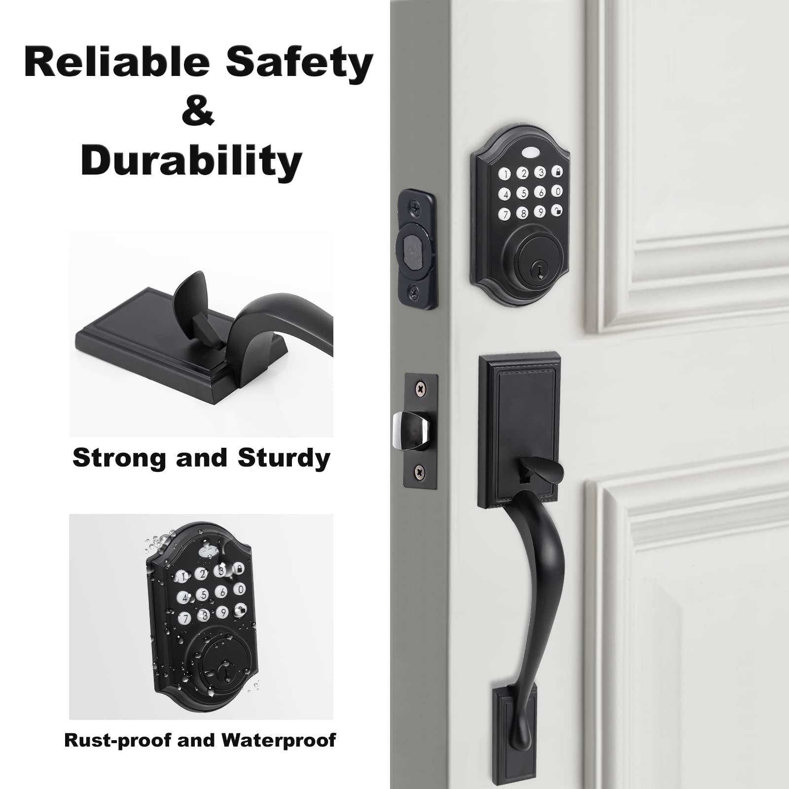 NeuType Keypad Deadbolt Electronic Keyless Entry Door Lock with Handle for Double Door, Matte Black, 50 User Codes - Additional View