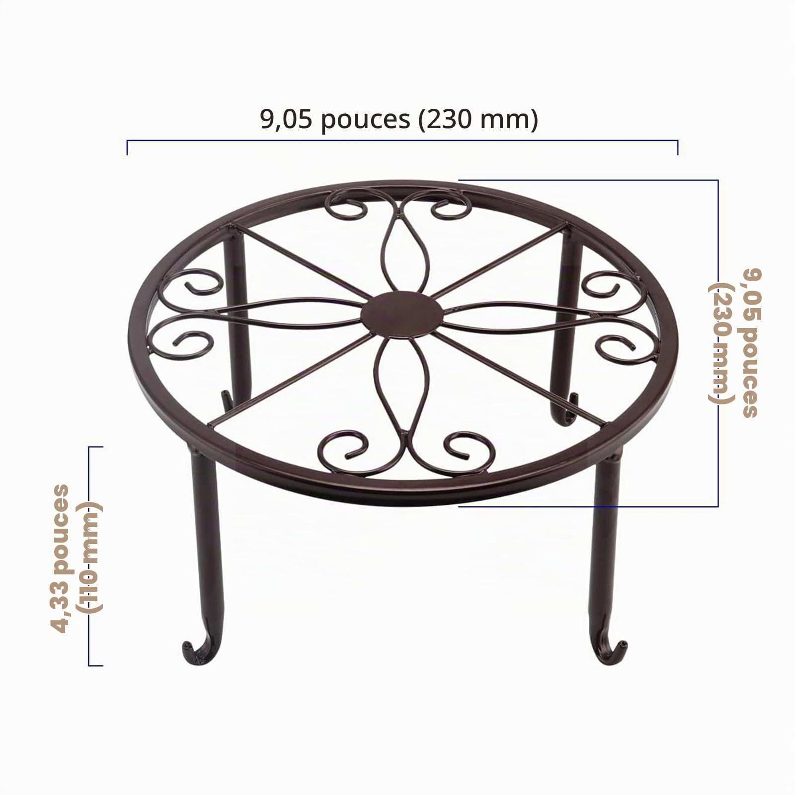 Lot de 6 Supports Porte Plante Interieur en Métal Bronze, Tabouret Plante pour Pots de Fleurs 24 cm, Intérieur et Extérieur