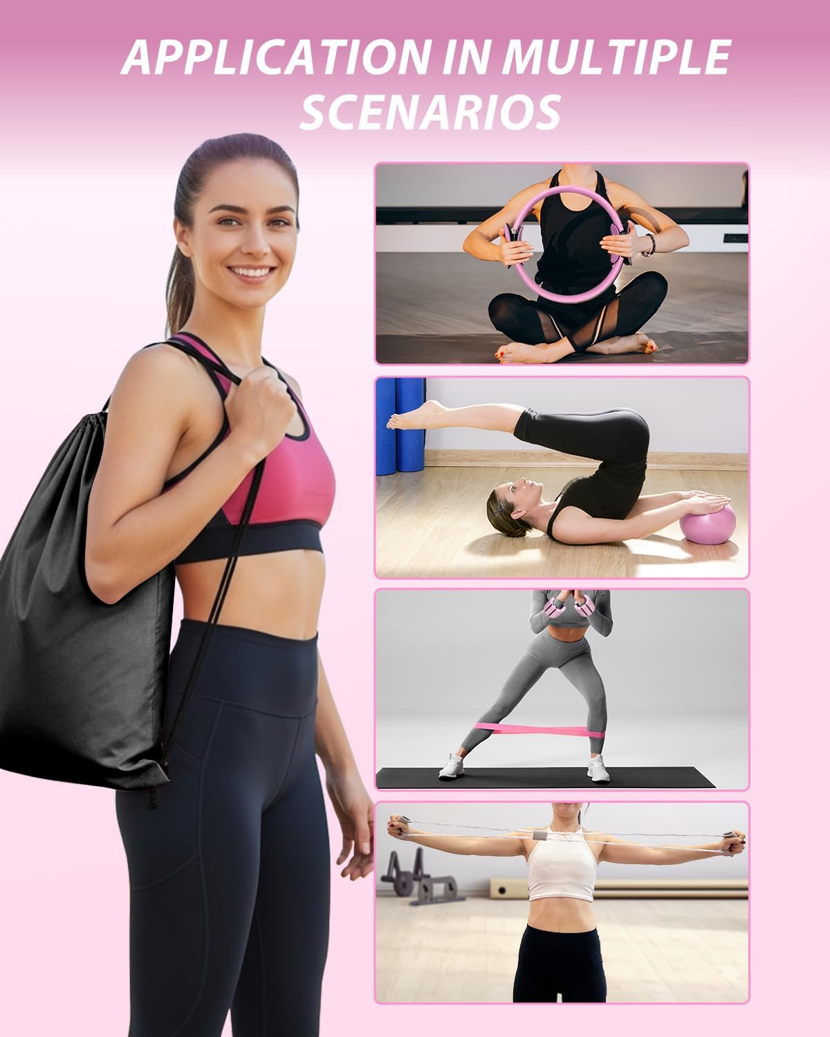 Pilates Equipment Kit for Home Workout, Home Pilates Essentials Kit Magic Circle Ring and Ball Set, Adjustable Ankle Wrist Weights, Resistance Bands, Fitness Equipment Accessories - Image 7