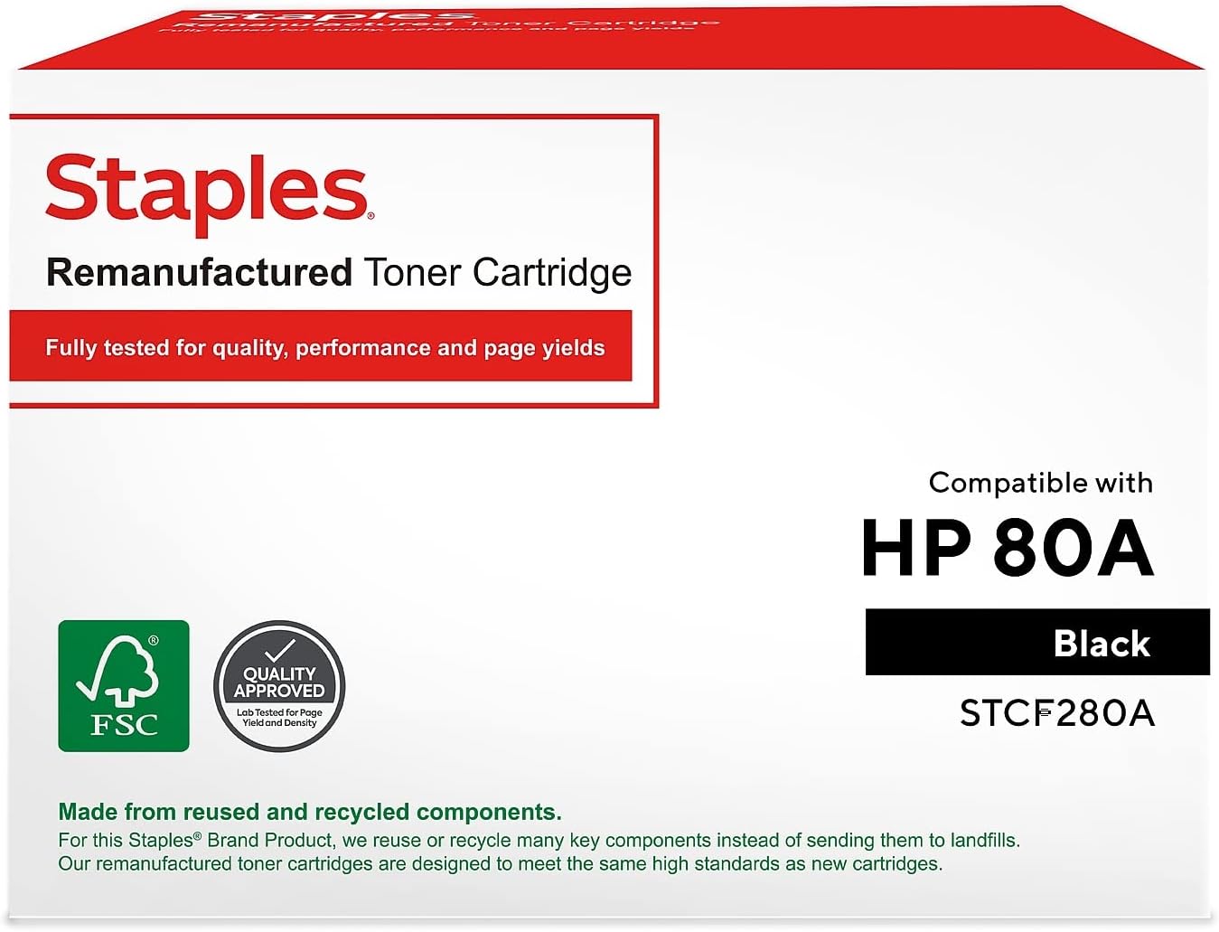 Staples Remanufactured 80A Toner Cartridge Black Standard Yield Replacement for HP 80A