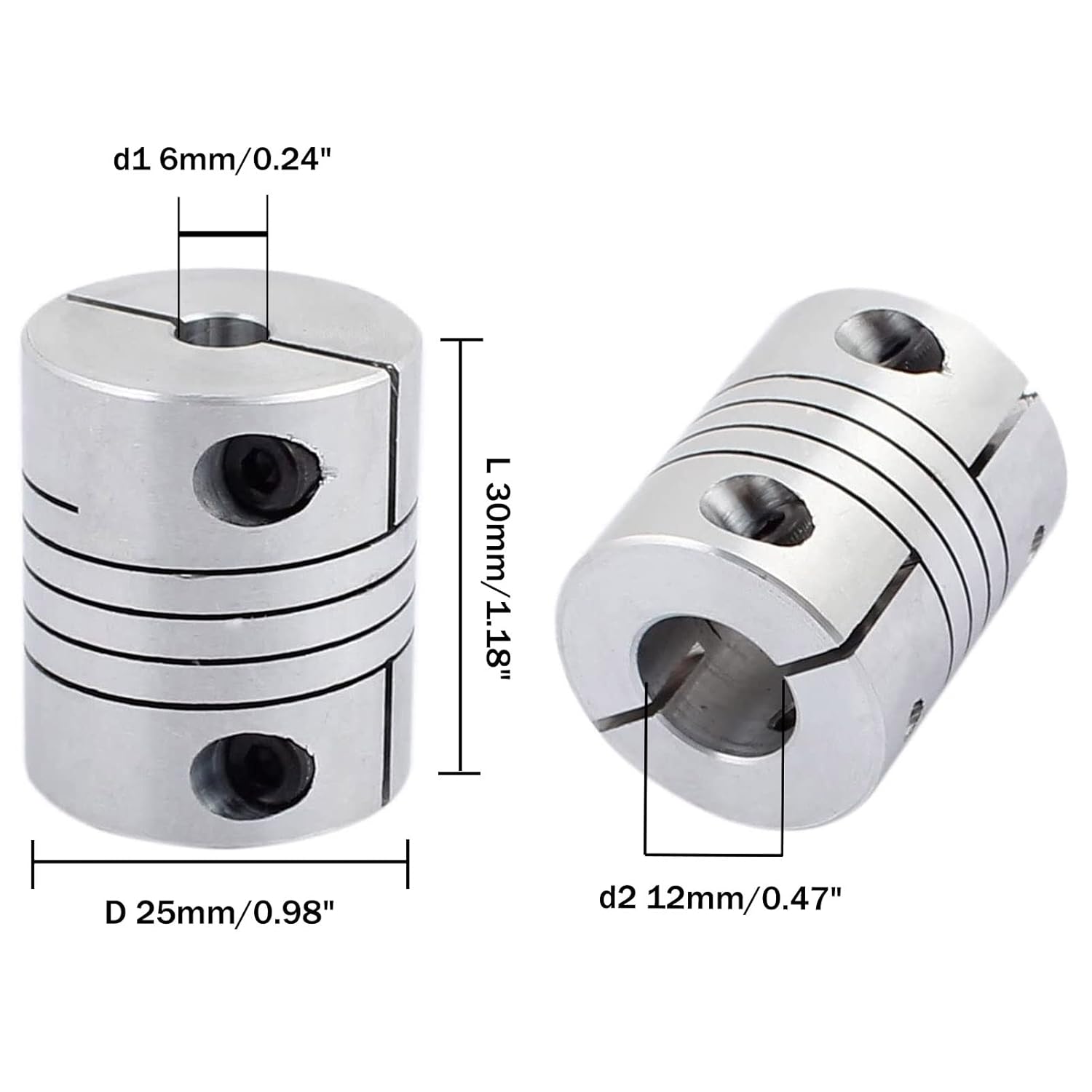 6mm to 12mm Shaft Coupling, D25mm x L30mm Flexible Beam Coupling, Aluminum Alloy Shaft Coupler Joint Connector for 3D Printer, CNC Machine, DIY Encoder AMD Motor Accessories