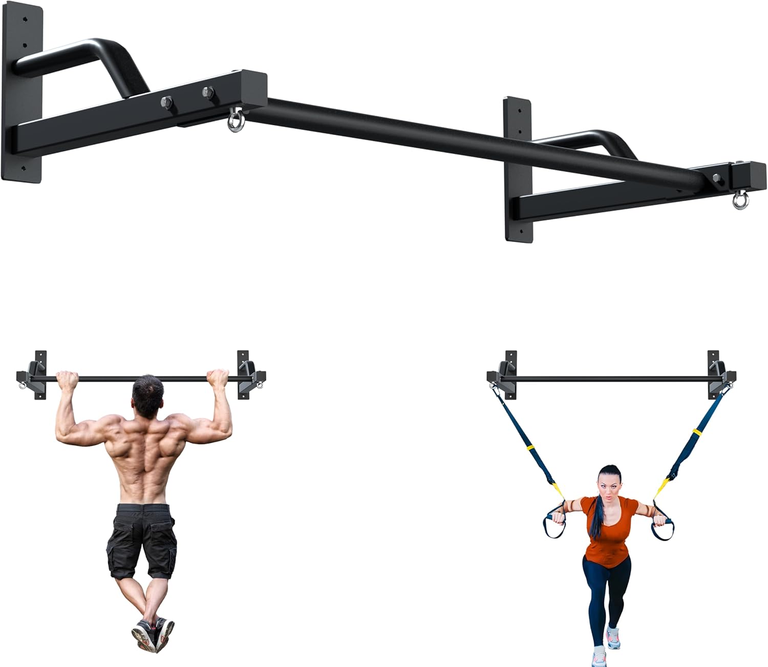 2025 upgrade pull up bar wall mounted - 600 lbs heavy duty strength training pull-up bars, ideal rogue pull up bar for home and commercial gym, easy installation chin up bar, versatile garage pullup bar black