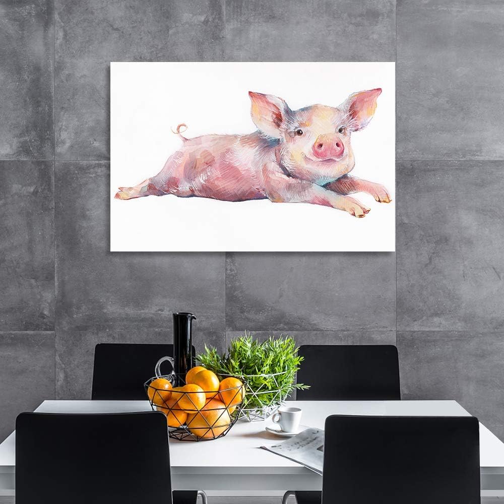 SENEW Animal Canvas Wall Art for Bedroom, Living Room, Office, Little Pink Pig Framed Canvas Art for Home Decor,48" x 32"