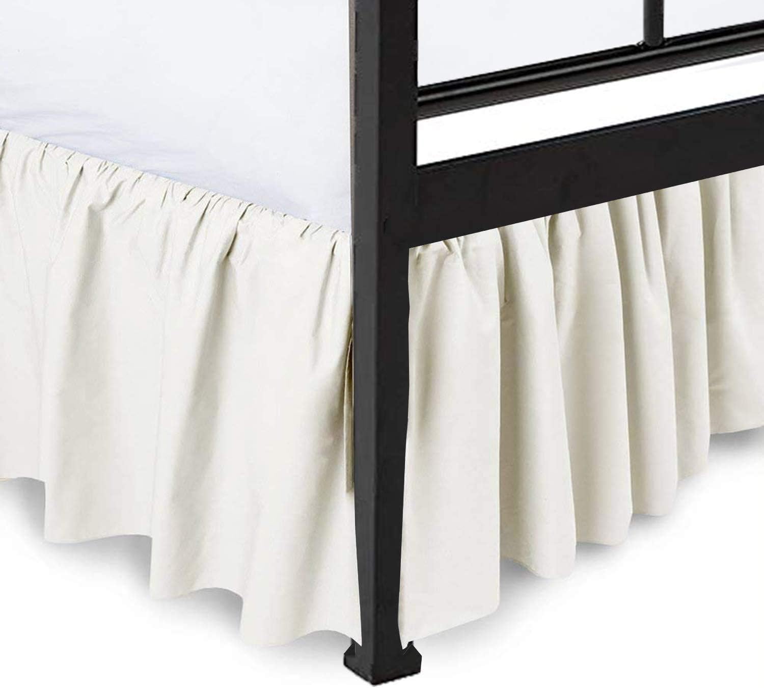 Ruffled Bed Skirt with Split Corners-Three Sided Coverage with Platform-Split Corner Bed Skirts-Dust Ruffle with Split Corners-Ruffled Gather Bed Skirt (White -King 15" Drop)