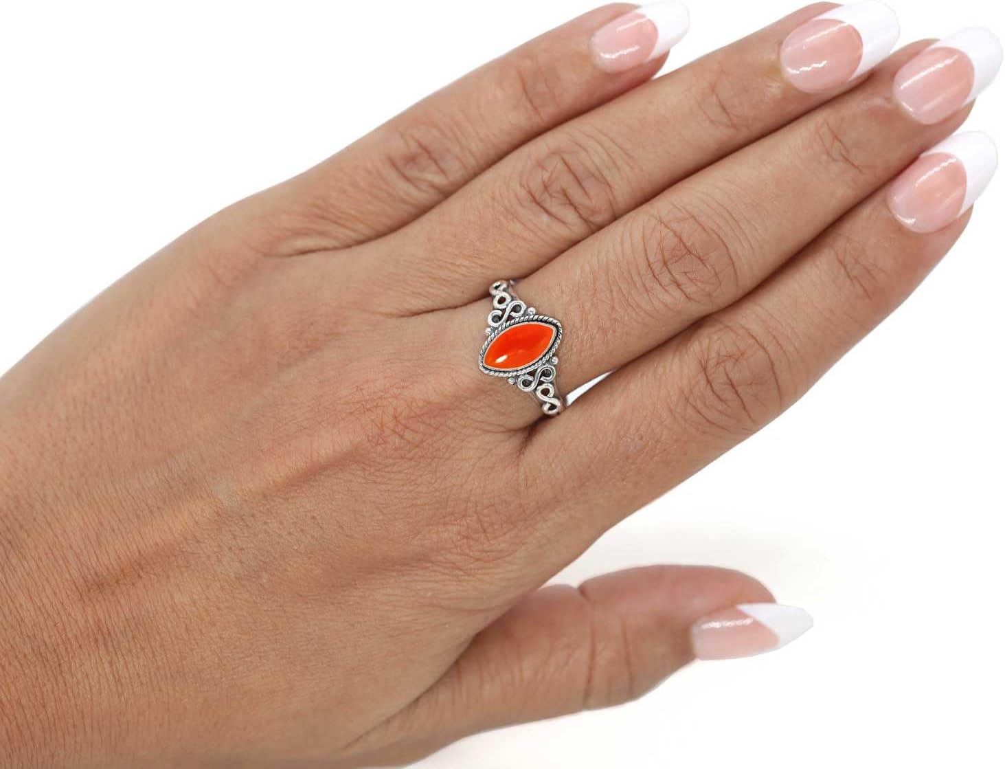 Lapis, Amber, Onyx, Carnelian Marquise Handmade Adjustable Ring Genuine 925 Sterling Silver Boho Natural Gemstone Jewelry For Women