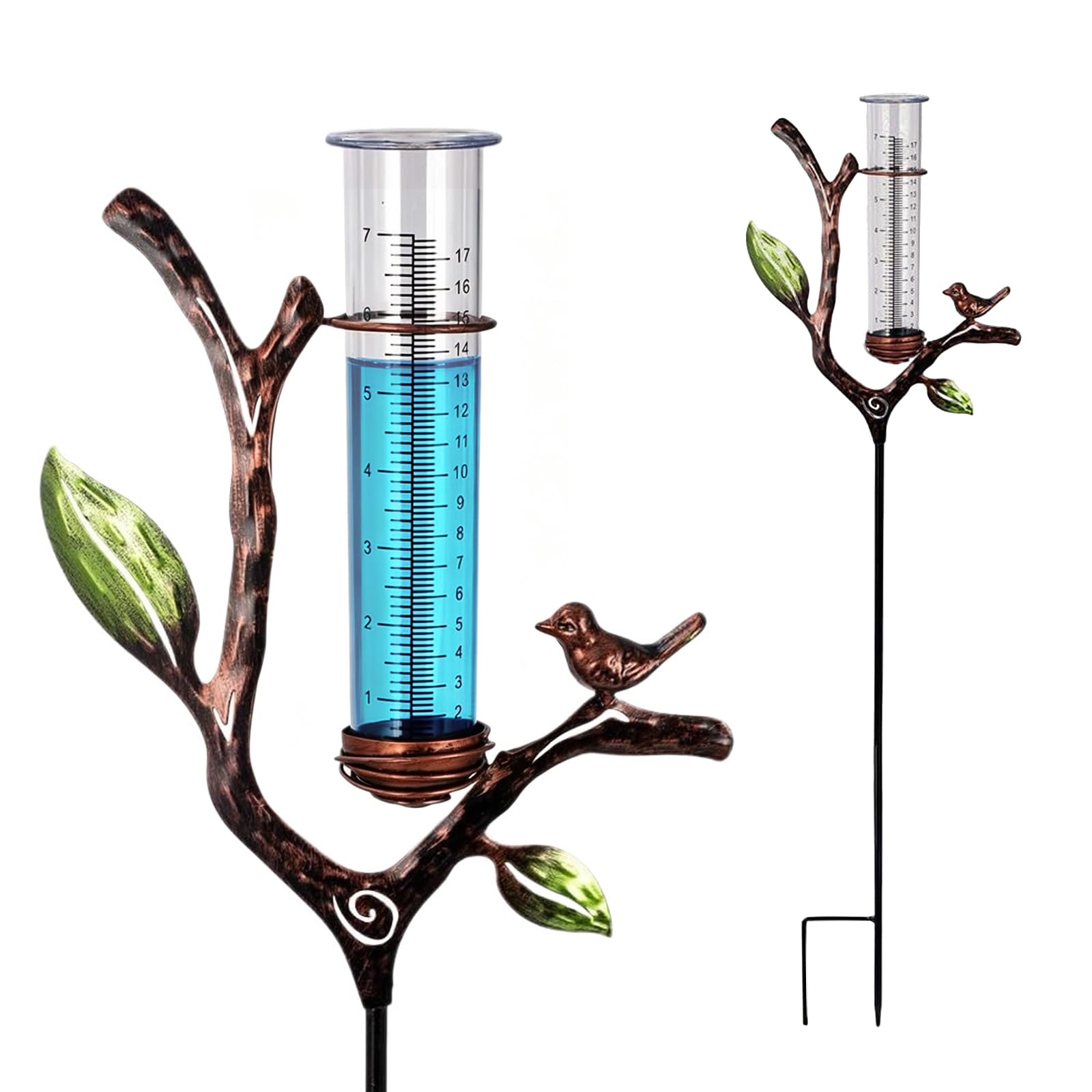 Regenmesser für Garten Gartendeko, Regenmesser Frostsicher, Niederschlagsmesser mit Stab für Garten Rasen Landschaft Terrasse Geschenk für Gartenliebhaber (Zweige Blätter)