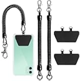takyu Cell Phone Lanyard, 2 Pack Phone Tether with 4 Pcs Detachable Fabric Pad and Extral Carabiner Compatible with Most Smartphones in Full Coverage Case (Black Black)