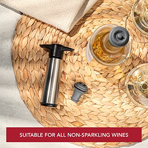 Vacu Vin Wine Saver Pump Stainless Steel With Vacuum Wine Stopper - Keep Your Wine Fresh For Up To 10 Days - 1 Pump 2 Stoppers - Reusable - Made In The Netherlands #TOP3